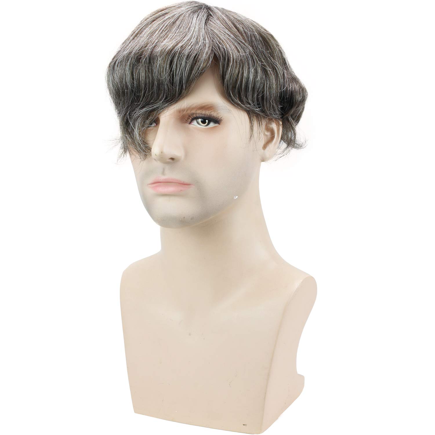 Rossy&Nancy Toupee for Men 10x8inch Natural Wave Men's Hairpiece Replacement System 80% #3 Color Mixed 20% Grey Hair