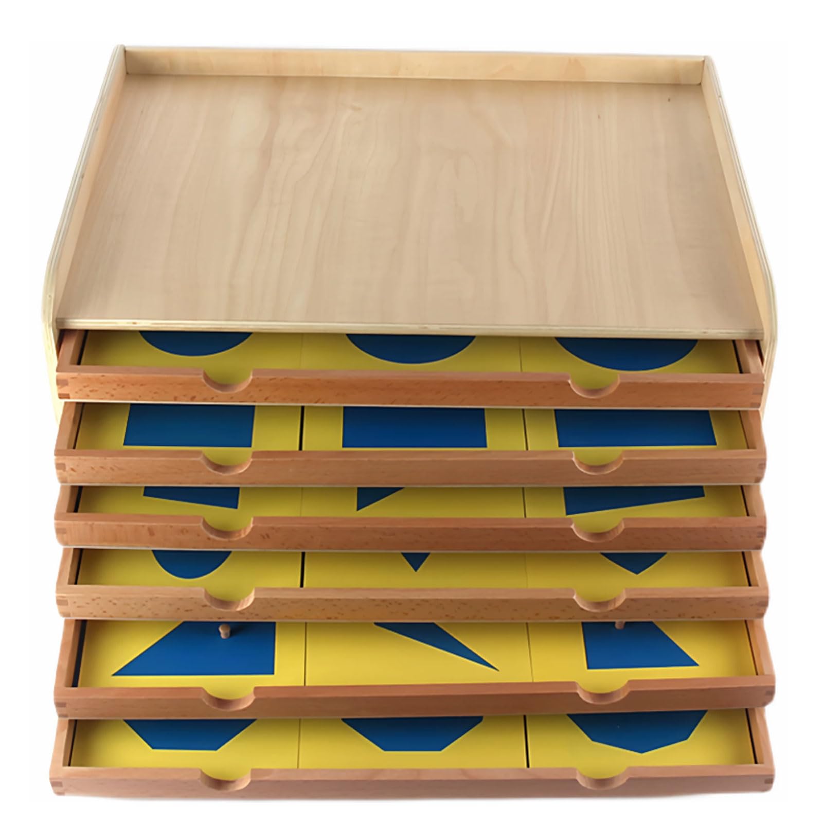ttnmrc Montessori Geometric Cabinet with 6 Drawers, Wooden Sensory Shape Puzzle Cabinet, Preschool Geometry Educational Toy