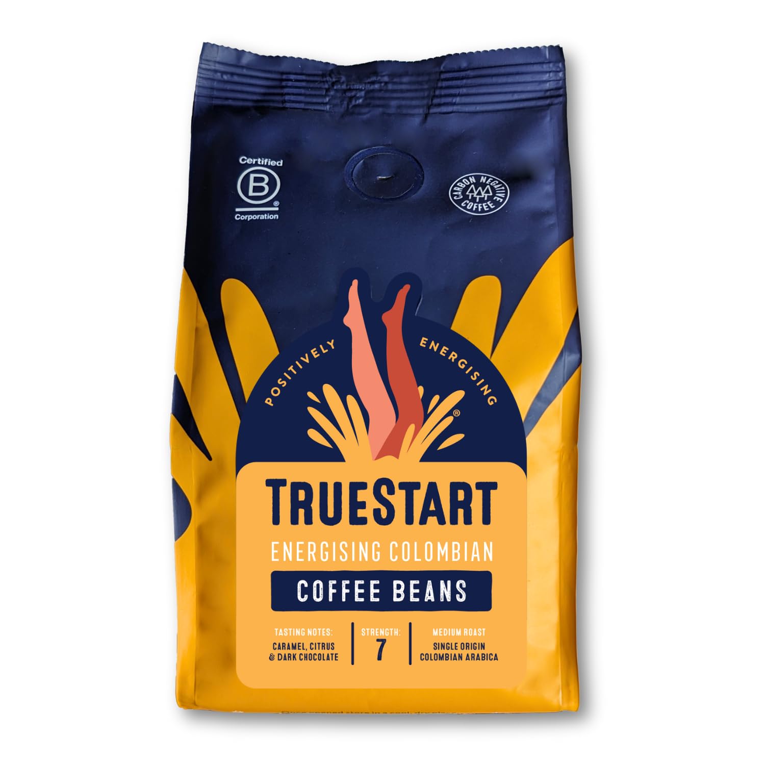 TrueStart Coffee Beans - Smooth Energising Colombian - 100% Arabica, Medium Roast, Single Origin Whole Bean - Mycotoxin-Free & Antioxidant Rich Coffee for Espresso, Filter Brewing - 200g, 1 Pack