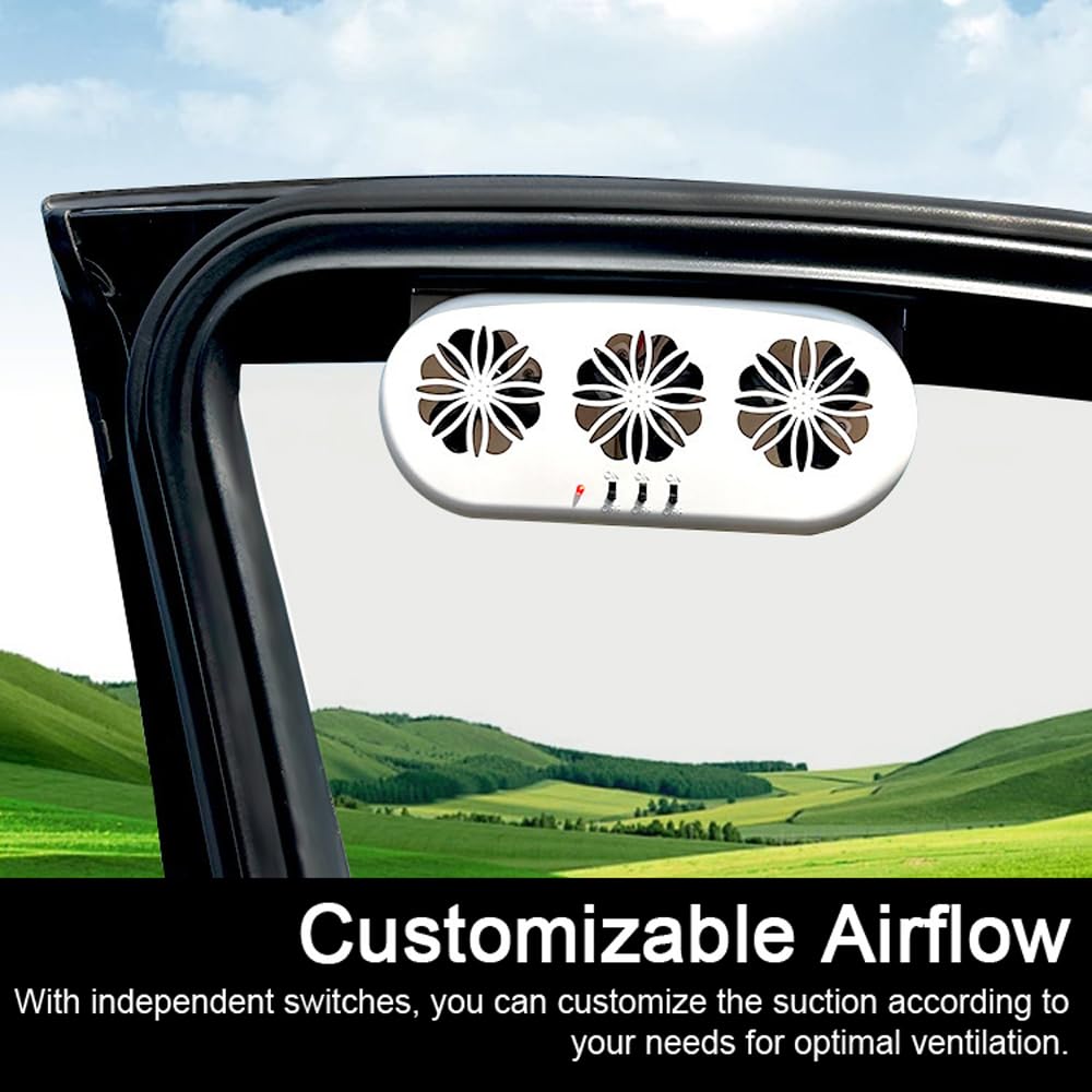 Shkalacar Ventilatore di Scarico per Auto, 3 Ventole Ventilatore di circolazione dell'Aria Alimentato Tramite USB e energia Solare Ventilatore di Ventilazione Silenzioso Ventola di Raffreddamento