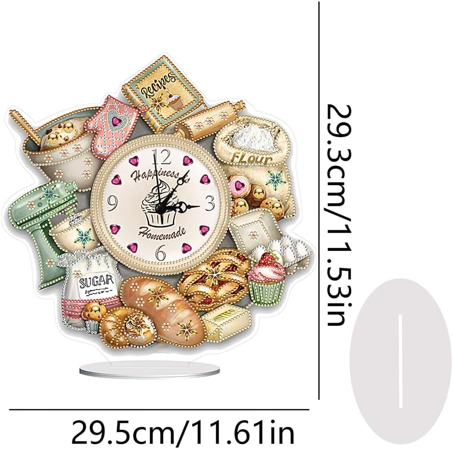 DIY 5D Diamond Art Table Clock - Special Shaped Crystal Rhinestone Bread Food Design Desktop Clock Kit for Home Office Decor, Handmade Arts and Crafts Gift for Adults Beginner