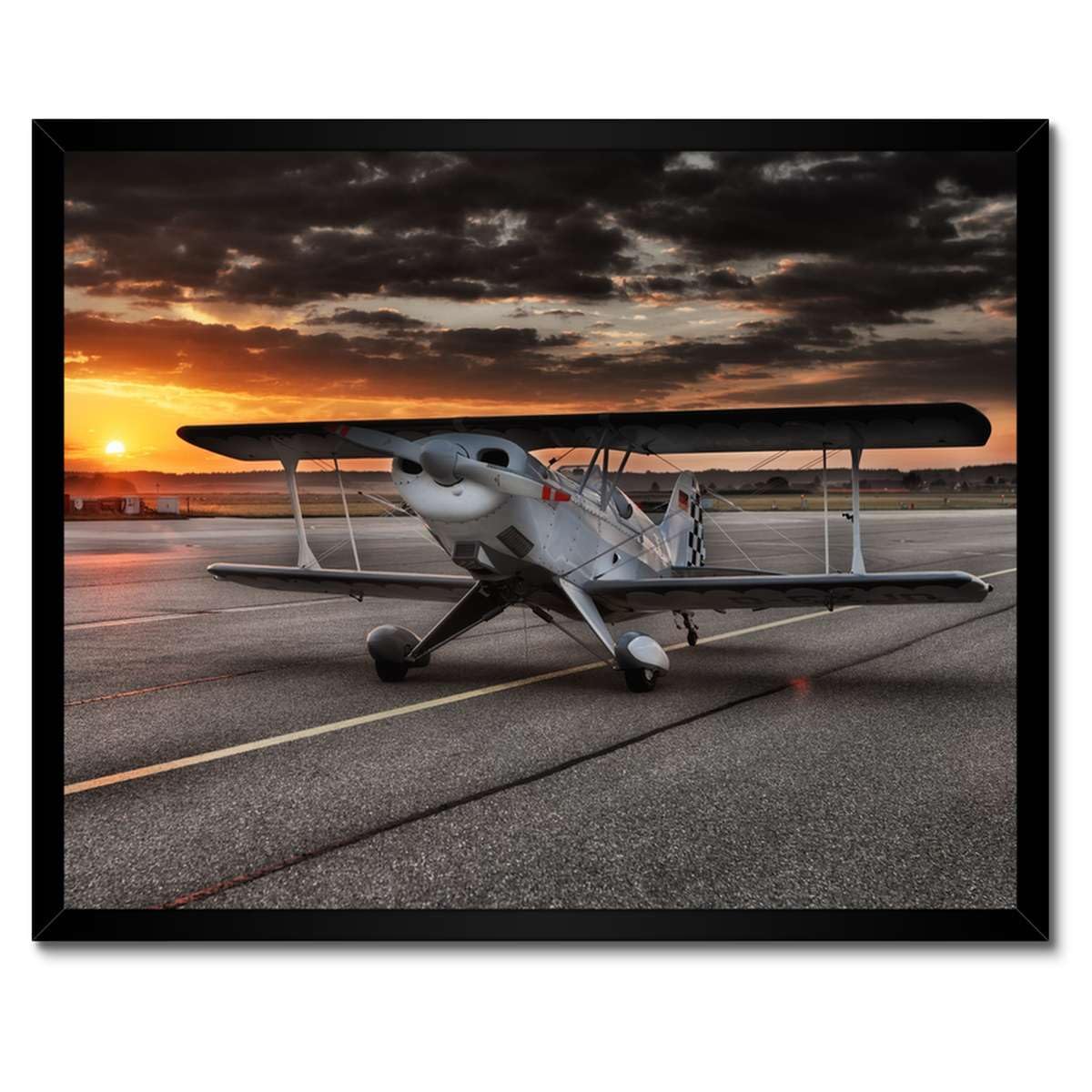 Poster avion coucher de soleil de qualité supérieure cadre blanc - 3