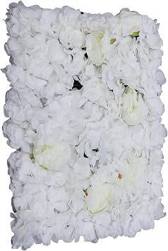 Flower Wall Panel Floral Backdrop, 6 Pcs 24" X 16" Silk Flower Wall Decor, Artificial Faux Rose Panel for Wedding, Party, Home White Hydrangea