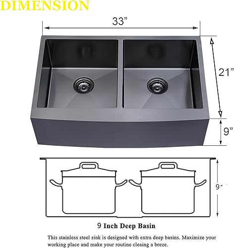 Miniatura 82 de SHACO Fregadero de cocina negro de 21 pulgadas, 21 x 20 pulgadas, montaje superior negro plomizo de acero inoxidable calibre 16, estación de trabajo