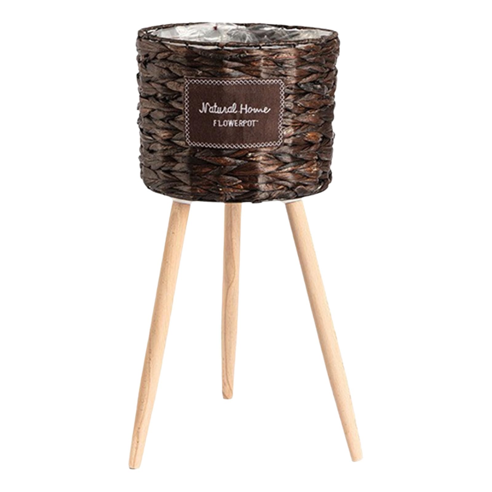 Limtula Stylish Indoor Plant Rack Gourd Grass Planter Display Basket with Wood Legs Decorative Living Room Flower Pots Holder Natural Woven Plant Rack