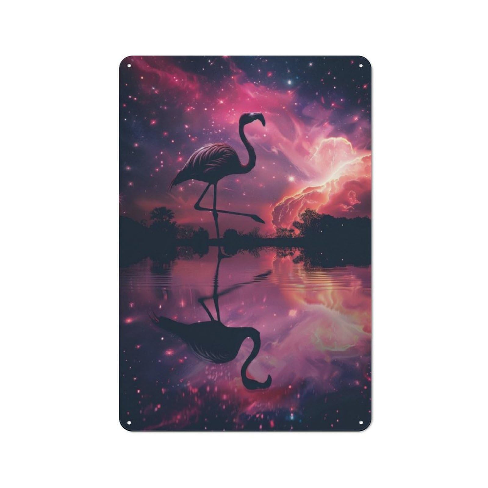 Junmoney Flamingo Silhouette Galaxy Vintage Metal Sign 30X20cm Featuring Home Bar Decor For Cafe, Pub, Workshop Or Home Bar