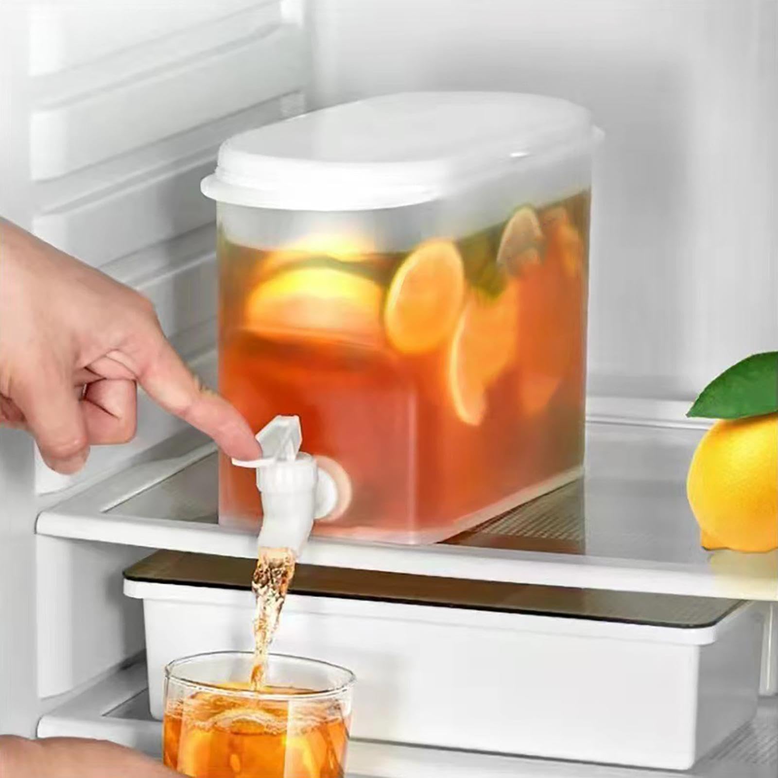 2L Fridge Water Dispenser, plastice Drink Dispenser with Tap, Refrigerator Cold Kettle with Faucet, Cold Drink Juice Beverage Dispensers Jug for Party Drinks, Juice, Iced Tea, Lemonade
