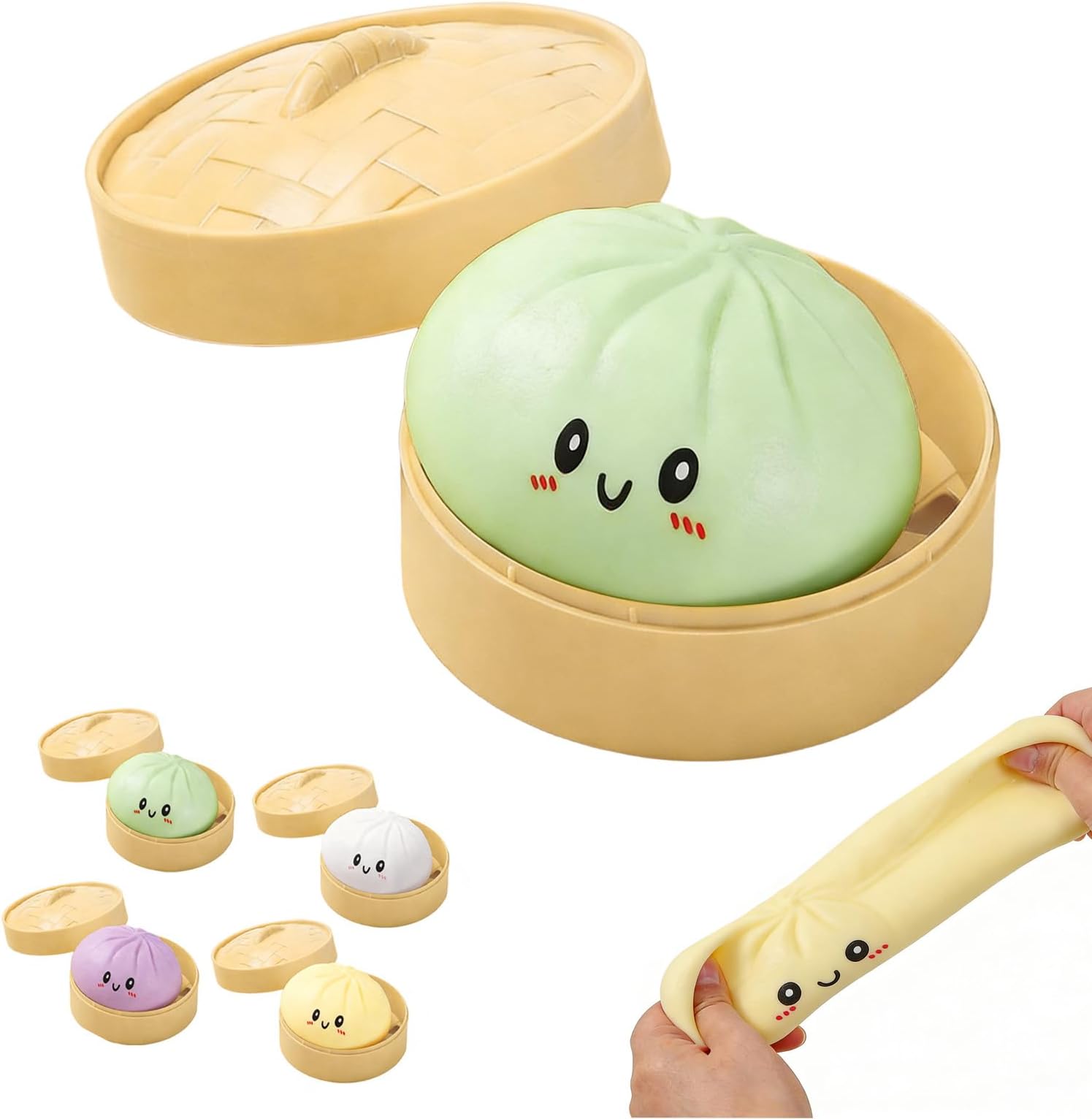 Giant Dumpling Squishy, 4 Inch Jumbo Dumpling Stress Ball, Rainbow Dumplings Fidget Buns Bao, Soft Squeeze Fidget Toy for Anxiety Relief, for Adults, Autism, Stress Relief (Green)