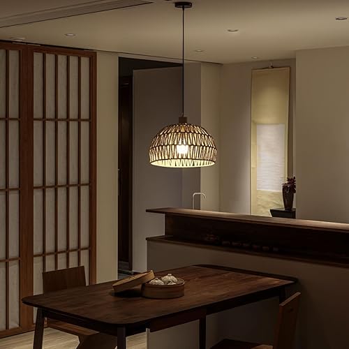 Miniatura 2 de Baluue Pantalla de lámpara de ratán tejido, cubiertas de lámpara de araña hemisféricas, accesorio de luz, lámpara colgante de repuesto para lámpara