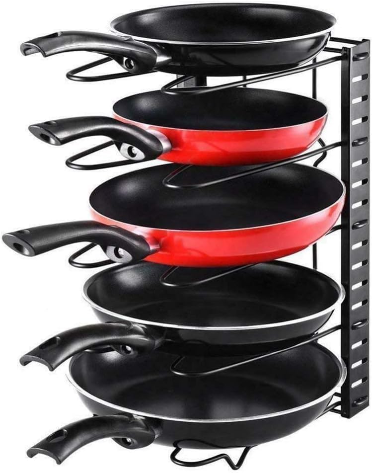 BSBDA Iron Heavy Duty Adjustable Multipurpose Pan & Pot Tawa Rack Holder Stand Plate Dish Lid Tray Utensils Cookware Storage Shelf Organizer For Kitchen, Countertop, Tiered