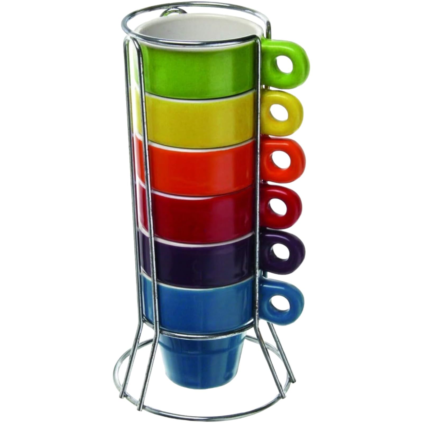 Stackable Set of 6 Colourful Ceramic Espresso Mugs