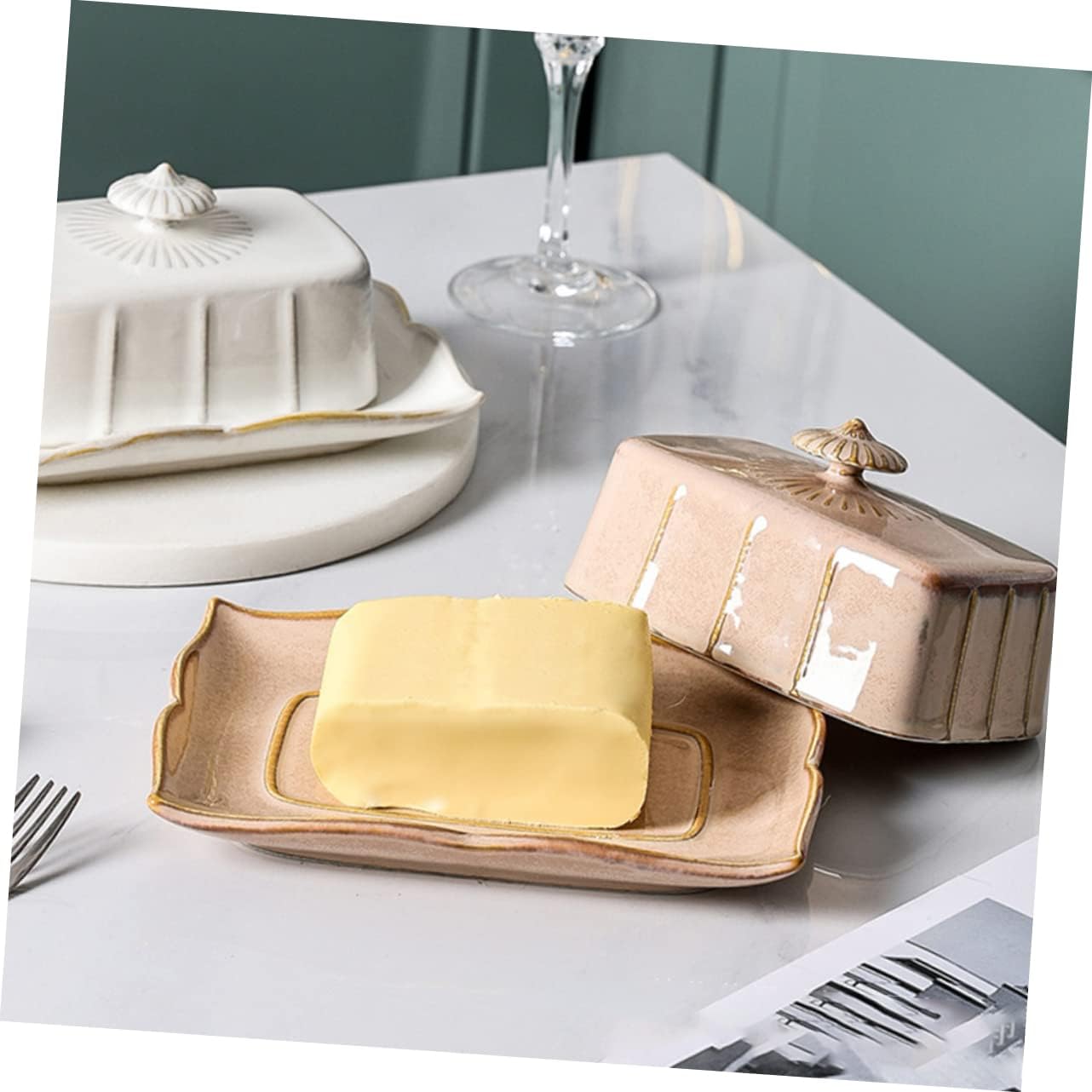 Ceramic Butter Container with Lid Rectangular Porcelain Butter Tray for Kitchen and Serving Microwave and Refrigerator Safe Smooth Surface for Cheese Nuts and Fruits Elegant White