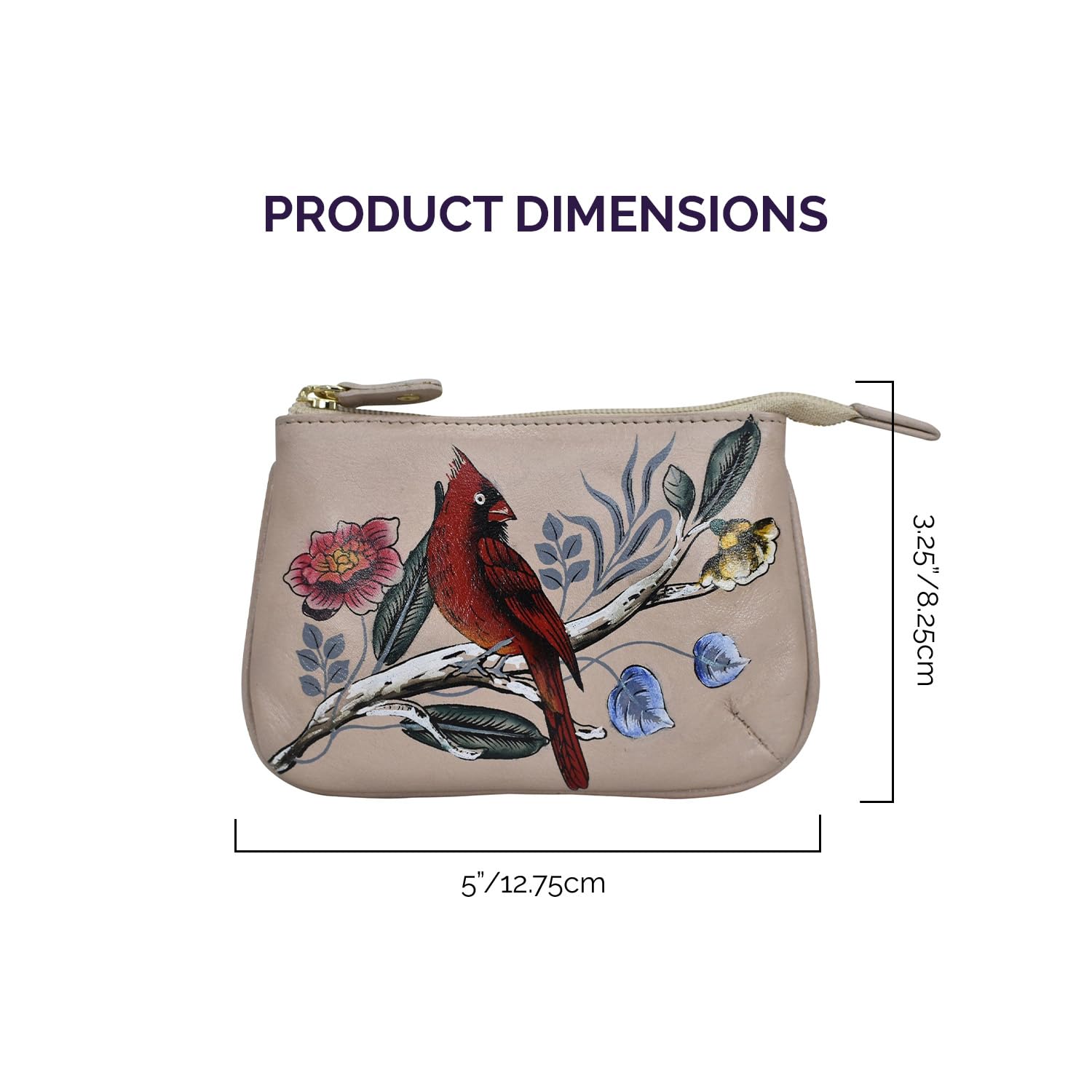Anuschka Women’s Leather Coin Purse – Hand-Painted Genuine Leather Coin Purse with Secure Closure - 1107, Cardinal Family 4