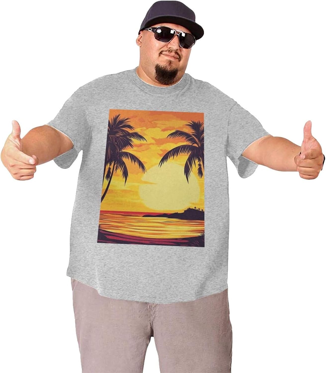 T-Shirt Plus Size Heavyweight T Shirt for Men Big and Tall Tshirts | Sunset Palm Tree Oversized Tshirts For Men Short Sleeve Upf 50+ Sun Protection T-Shirt For Casual & Daily Wear