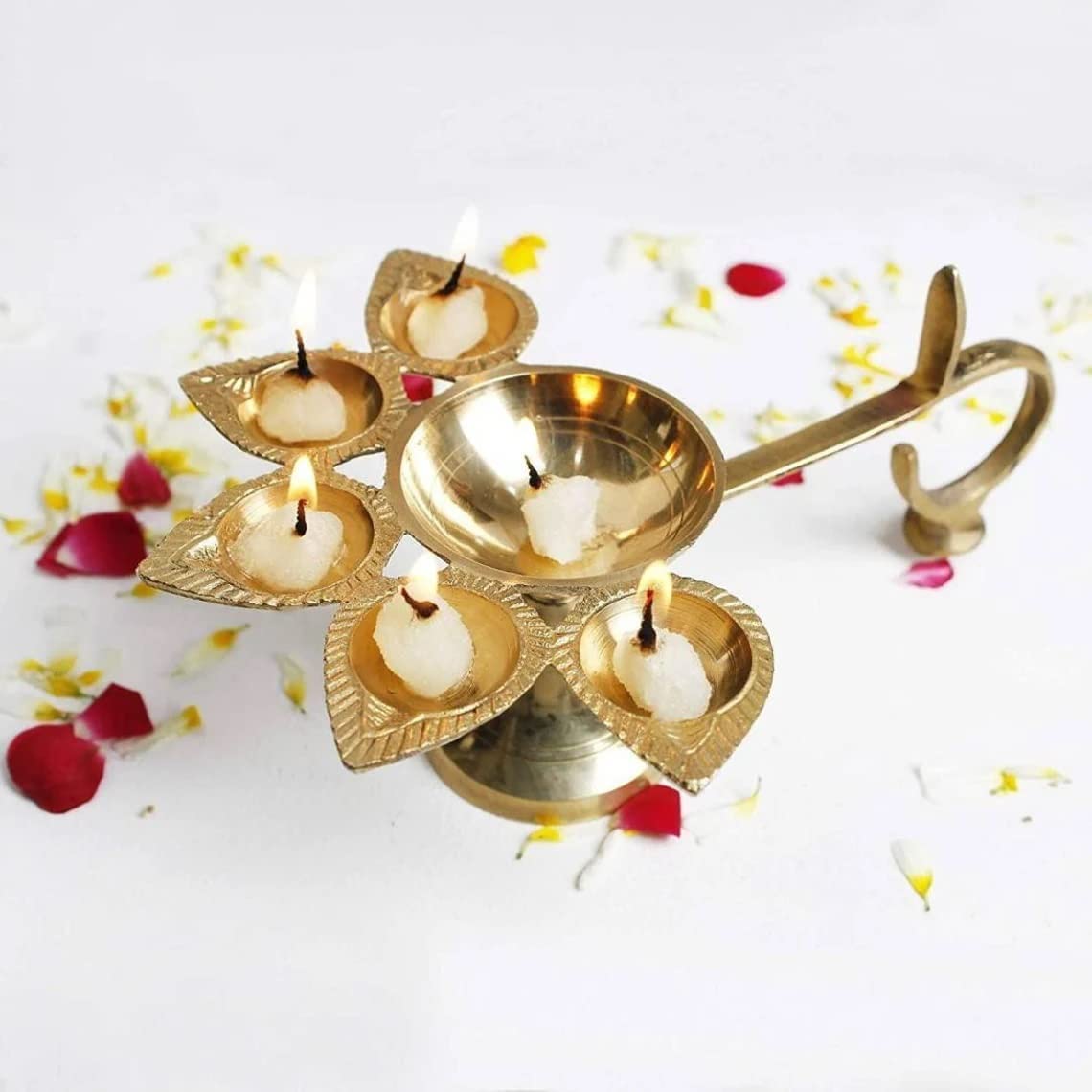 Denique Brass Panch Aarti Diya,Pancharti Oil Lamp Panchmukhi Jyoti Diya for Home Temple Diwali/Navratri/Any Festival & Pooja 3