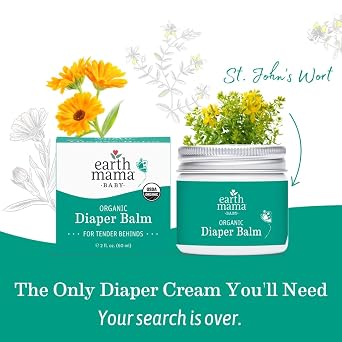 Organic Diaper Balm by Earth Mama | Safe Calendula Cream to Soothe and Protect Sensitive Skin, Non-GMO Project Verified, 2-Fluid Ounce (3-Pack)