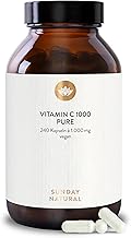 SUNDAY NATURAL Pure Vitamin C High Dose - Pure Vitamin C 1000 mg per Capsule - High-Quality Ascorbic Acid with ≥ 99% Purity - 240 Vegan Capsules - Laboratory Tested, No Unnecessary Additives