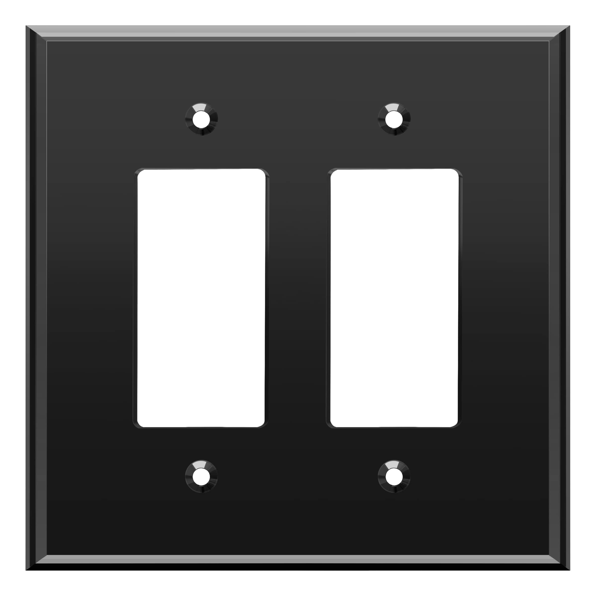 LIDER Double Decorator Wall Plate, Impact Resistant, Mirrored, Plexiglass Dual Outlet Cover or Light Switch Cover, Acrylic, Reflective Finish, Modern, Oversized 2-Gang 5.25" x 5.25", Black