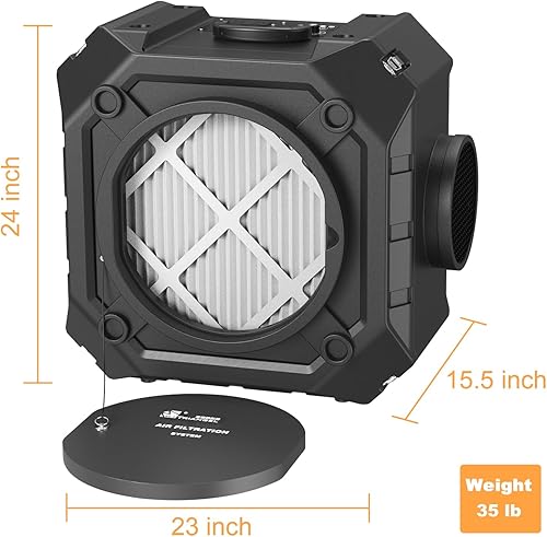 Miniatura 8 de M-T Depurador de aire con filtración de 3 etapas, depurador de aire comercial HEPA para moho, purificador de aire industrial resistente con filtro
