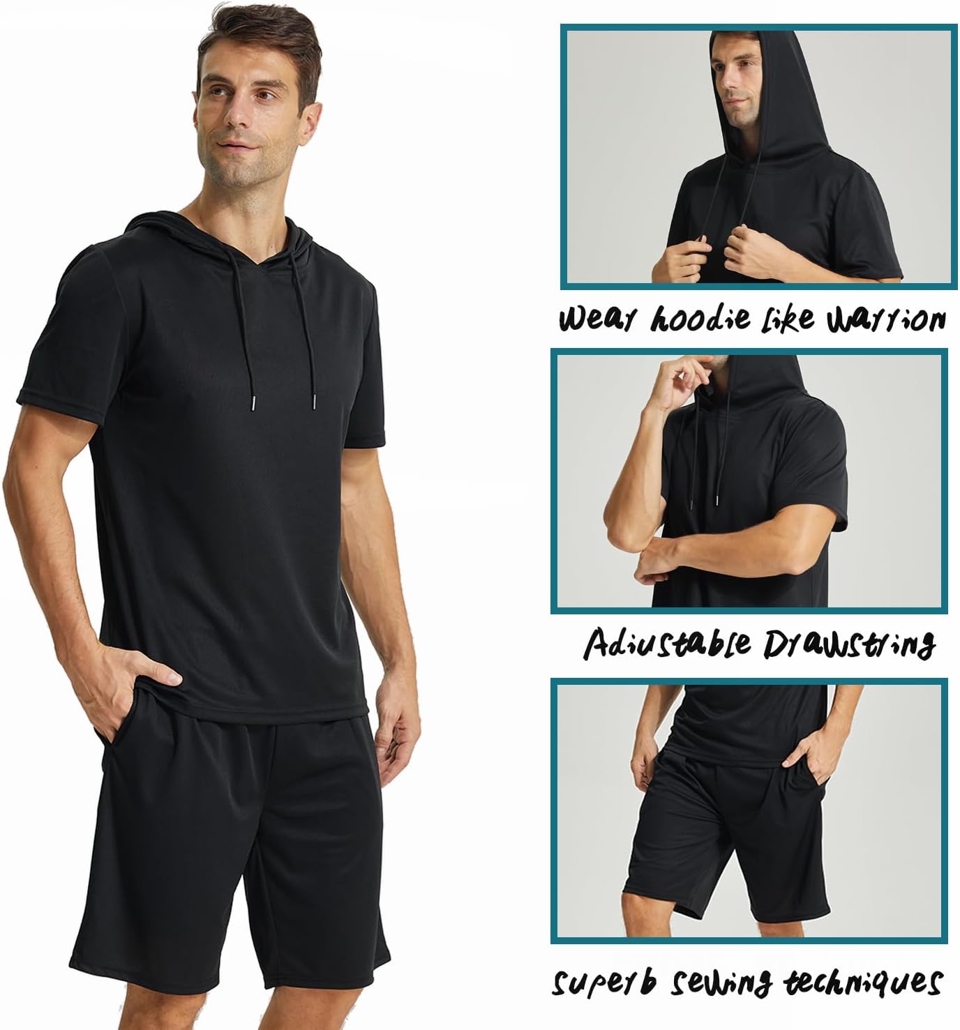 LANBAOSI Men's 2 Piece Short Sleeve Hoodie Set Athletic Summer Tracksuit image 4