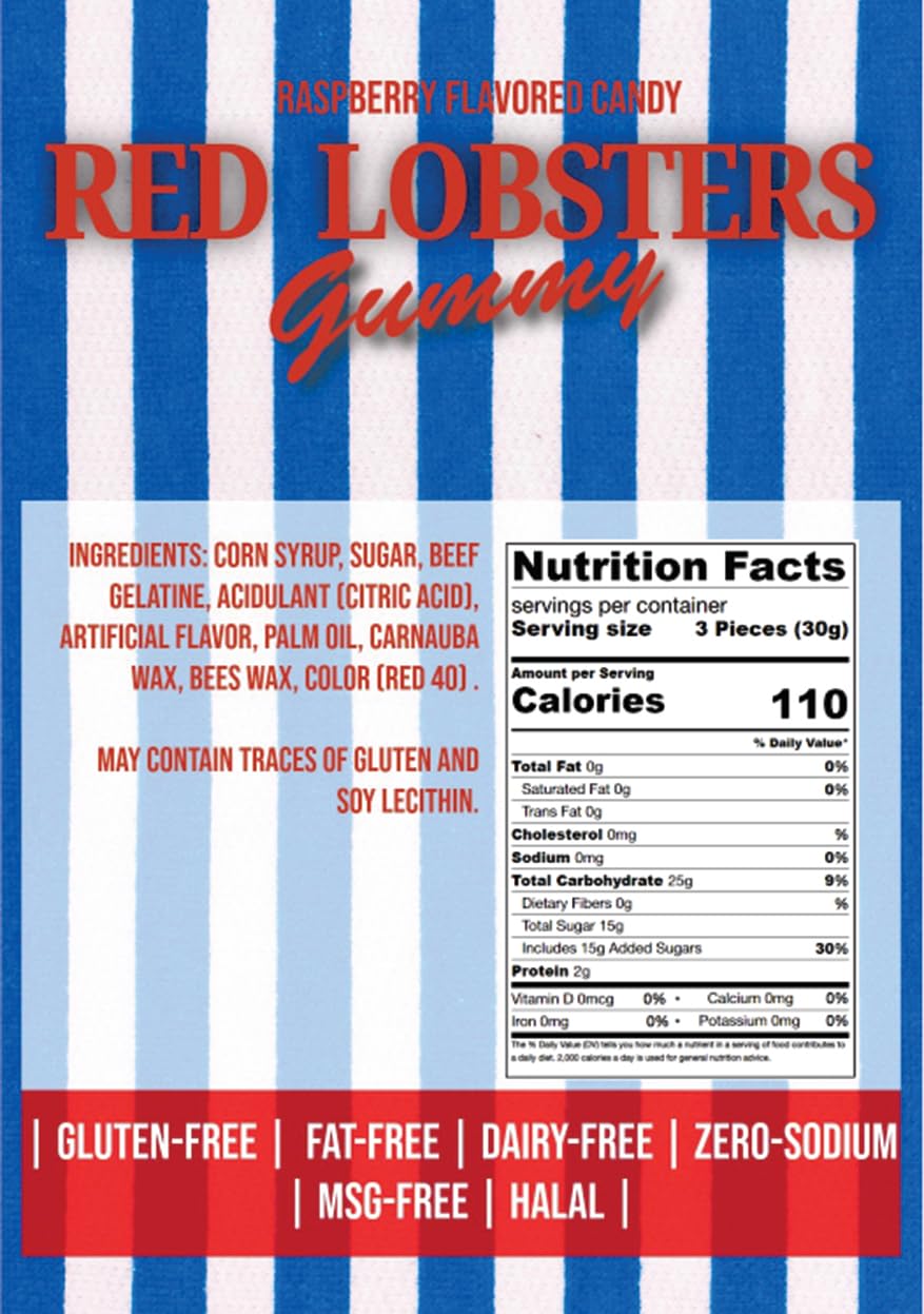 SweetGourmet Red Lobsters Gummy Chewy Candy, Raspberry Flavor, Halal, 4 Pound Bulk Bag