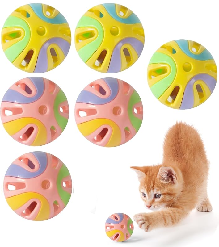 Bolas de Brinquedo para Gatos com Sino, Plástico e Design Vazado ANJOBIBI, Pacote com 6