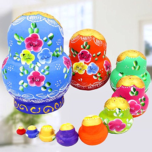Sixnea King&Light - 10Pcs Peony Multicolor Russian Nesting Dolls Matryoshka Toys By K&L #TOP1