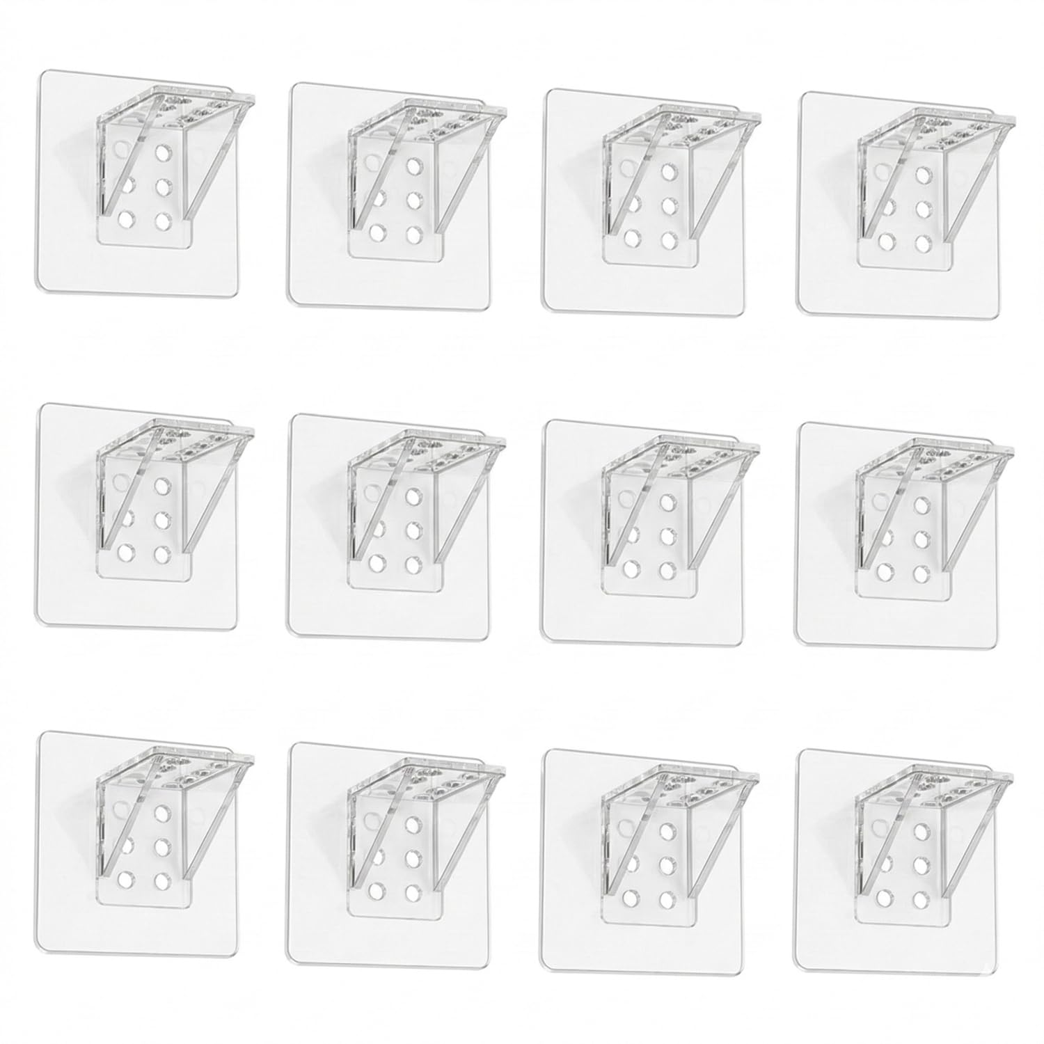 KBS Cabinet Rack Shelf Support Bracket Self Adhesive Partition Hanger Punch Free No Drill Home Kitchen Office Bathroom Bedroom Wardrobe Furniture Accessories Items Plastic Transparent (12, Count)