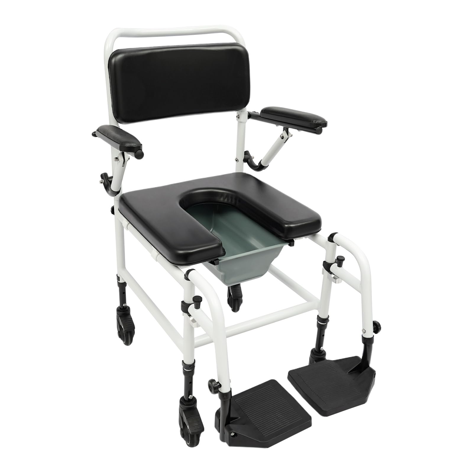 Silla de ducha con ruedas, 3 en 1, para personas mayores, altura regulable
