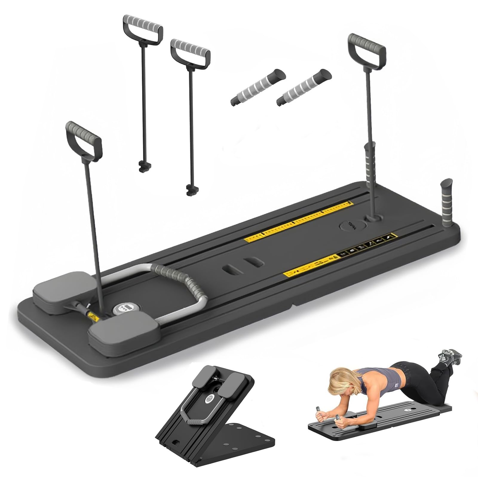 Kit Réformateur de Pilates,5 in 1 Pilates Reformer,Machine de Réformateur de Pilates avec Rouleau à Rebond Automatique,Pliable Planche Pilate pour Maison