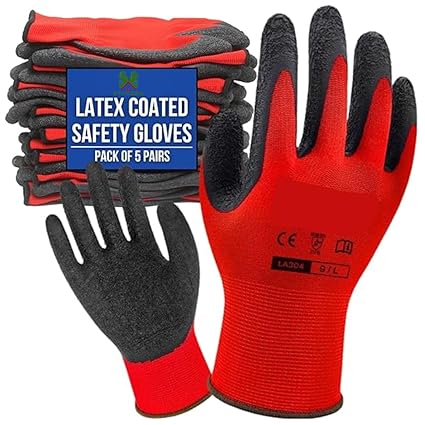 5 Pairs Latex Crinkle Coated Safety Gloves for Men Industrial Gloves - Hand Gloves for Men - Gardening Gloves - Working Gloves for Men - Rubber Gloves for Gardening Work - Anti Cut Resistant Gloves