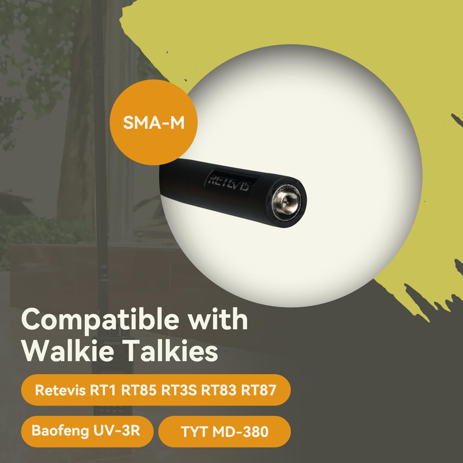 Retevis HA02 Antenne Tactique Pliable, Pliable SMA-M Double Bande UHF VHF, Compatible Radio 2 Voies Retevis RT1 RT3 RT3S RT83 RT85 RT87 Antenne de Talkie-walkie Portable, Baofeng UV-3R (1 pièce)
