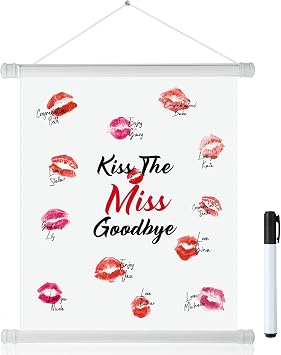 Kiss The Miss Goodbye Signature Hanging Poster Bachelorette Guest Book Alternative Bride Shower Game Supply for Bride Maid Ready to Hang 9.84 x 11.8 Inches Included Black Color Pen