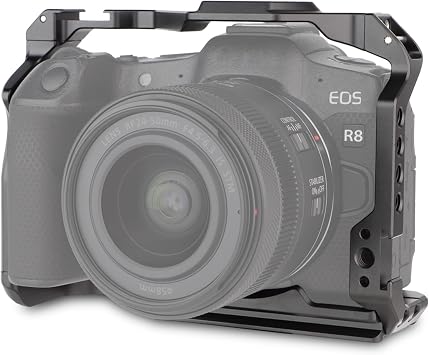 Leftfoto Camera Cage for Canon R8 - Camera Protection Frame Rig for EOS R8 with Arca Base,Cold Shoe,Strap Slot,1/4 3/8 in Screw Holes,Compatibility with DJI RS2 3 Stabilizer- for Vlog Video Shooting