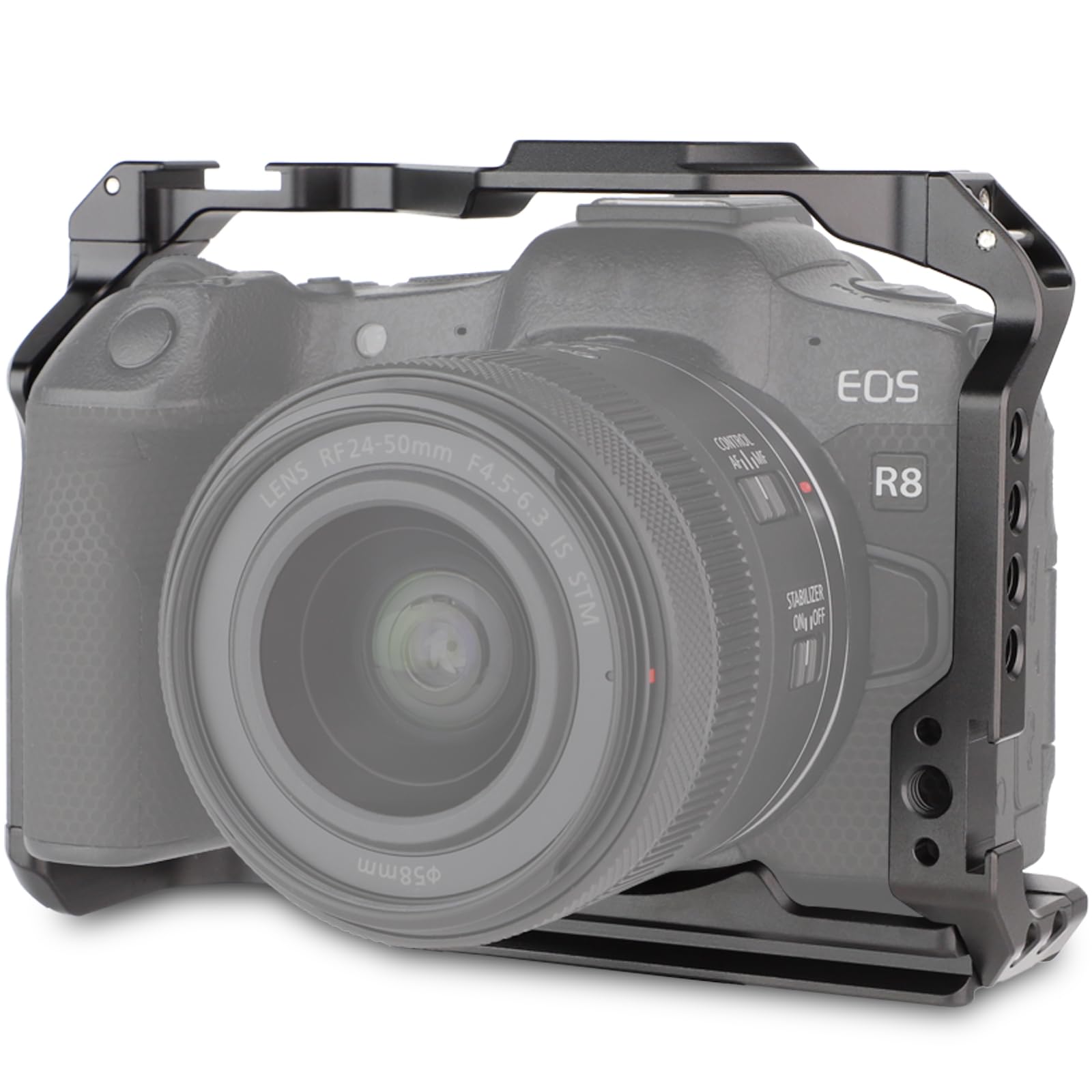 LEFTFOTO Gabbia per fotocamera Canon EOS R8 con base Arca, scarpa fredda, slot per cinghia, fori per viti da 1/4 e 3/8", compatibilità stabilizzatore DJI RS - per riprese video Vlog