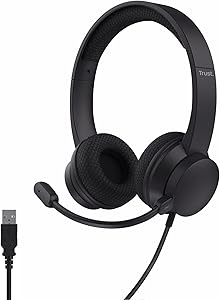 Trust Roha II USB Headphones with Microphone ENC Noise Cancelling, Mic Noise Cancelling, Earphones with 1.8 m Cord, 85% Re…