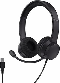 Trust Roha II Auriculares com cabo USB com microfone Cancelamento de ruído ENC, 85% plástico reciclado, cabo de 1,8 m, auscultadores On Ear leves USB-C PC computador portátil Zoom Teams, preto Global Recycled Standard Global Recycled Standard Global Recycled Standard