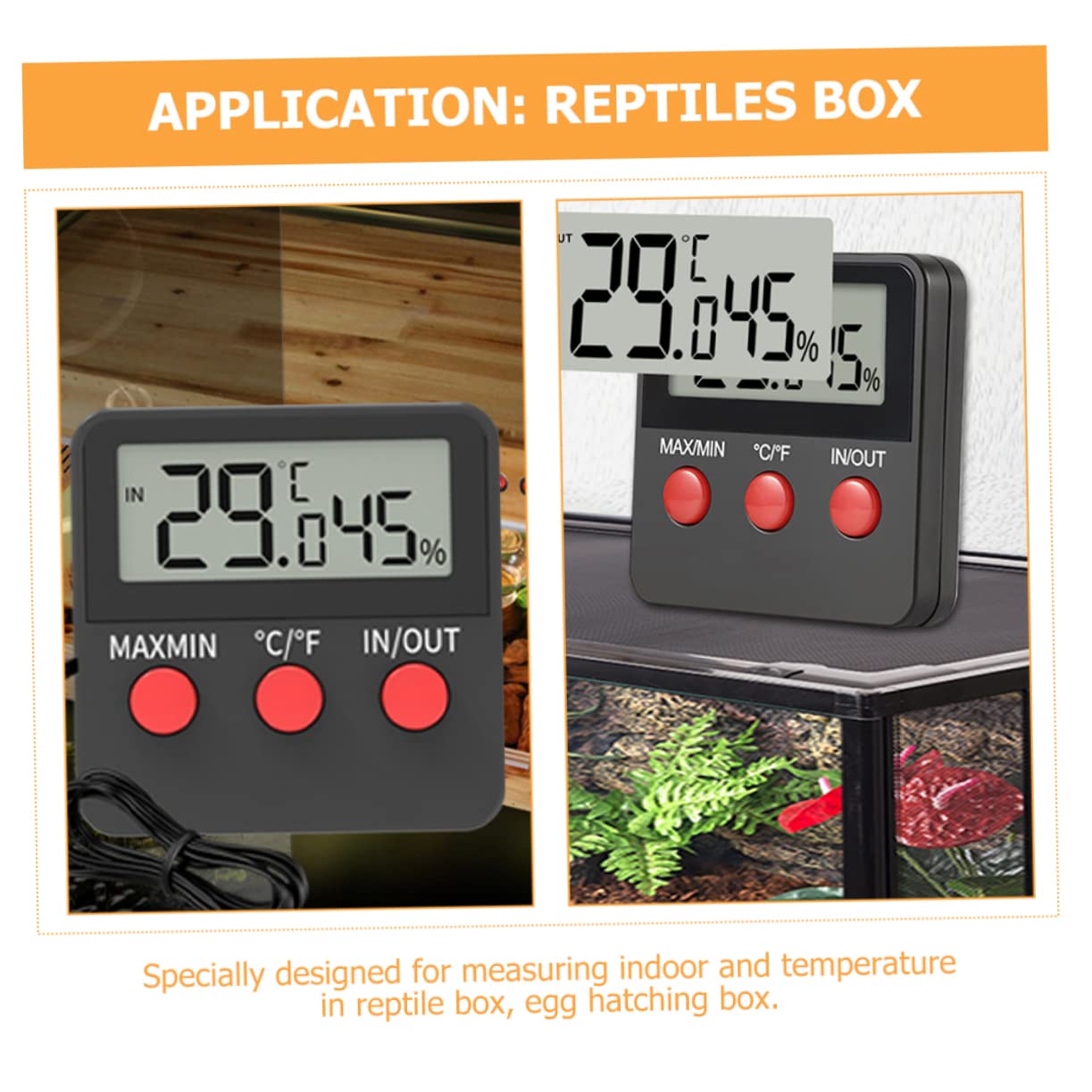 Ipetboom 4juegos y Higrómetro Digital Para Terrario De Reptiles Medidor De Temperatura y Humedad Para Acuarios y Terrarios Accesorios Esenciales Para Tortugas y Reptiles