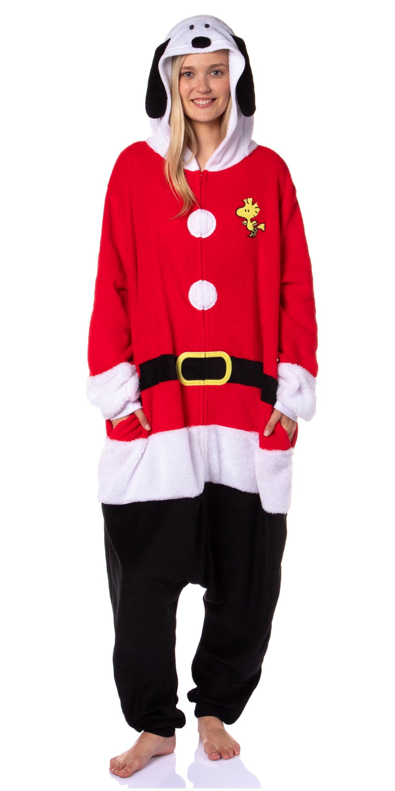 INTIMO Peanuts Snoopy Christmas Mens' Hooded Union Suit Costume Sleep Pajama For Adults