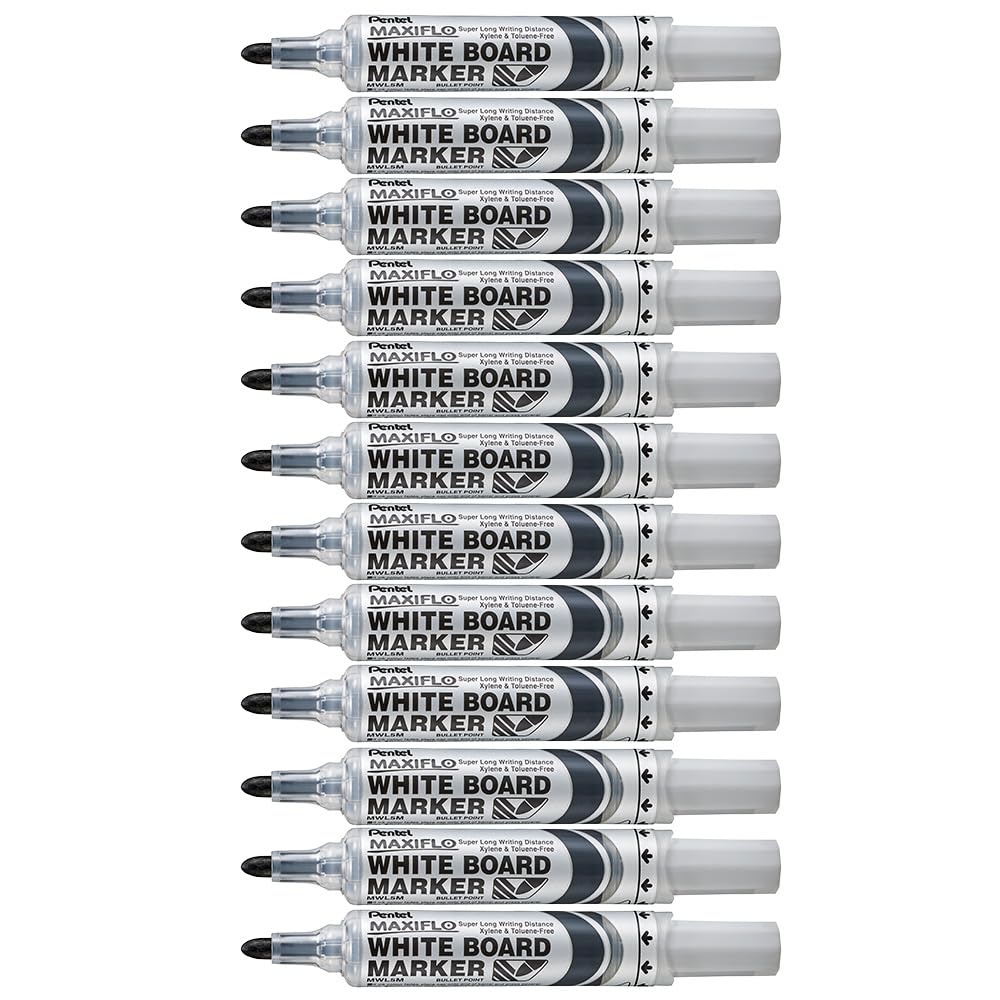 Pentel Maxiflo MWL5M Lot de 12 Marqueurs effaçables à sec pour tableaux blancs Pointe conique large Encre liquide Violet