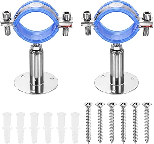 HARFINGTON 2 Set Wall Mount Ceiling Mount Pipe Supports 304 Stainless Steel Adjustable Pipe Bracket Clamp with Screws for OD Pipe 1.9"-2" (48-51mm)