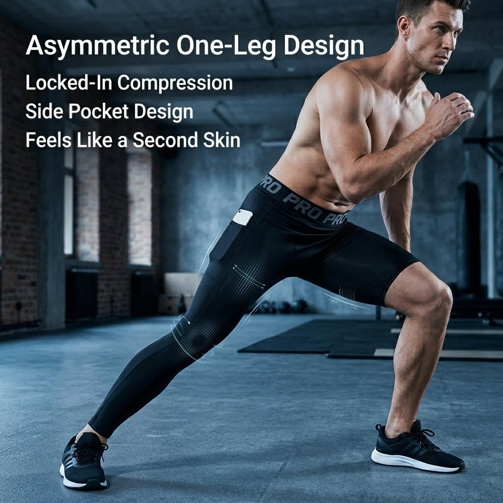 Sanke 2 Pack One Leg Compression Tights Men for Basketball with Pocket Long