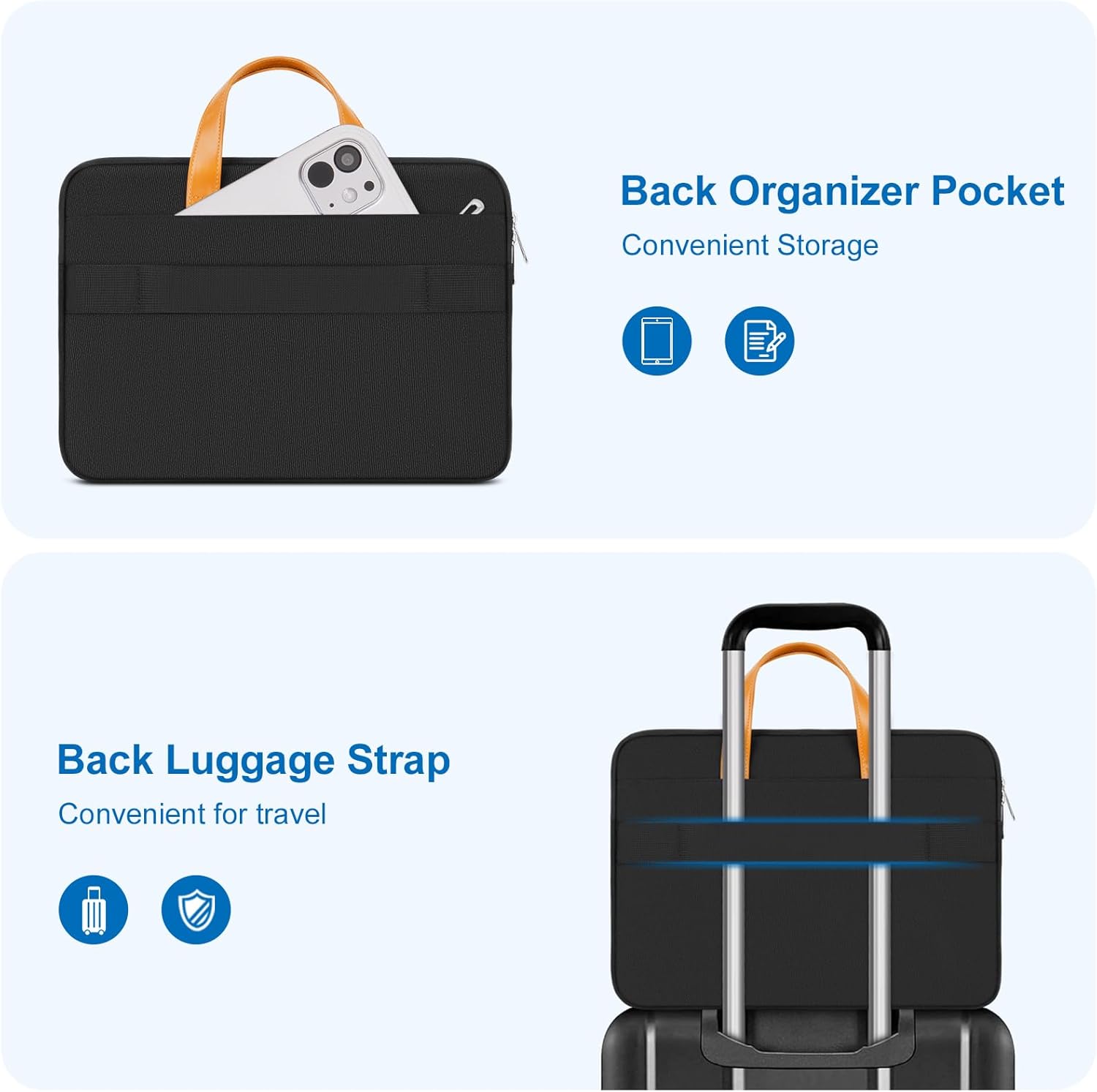 MOSISO 13-14 inch Laptop Case, 13.3 inch Laptop Sleeve Compatible with MacBook Air 13 13.6 M4 M3 M2 M1/Pro 13/Pro 14, HP Dell ASUS Lenovo, Computer Bag with Symmetry&Raised Pockets&PU Handle, Black - Image 6