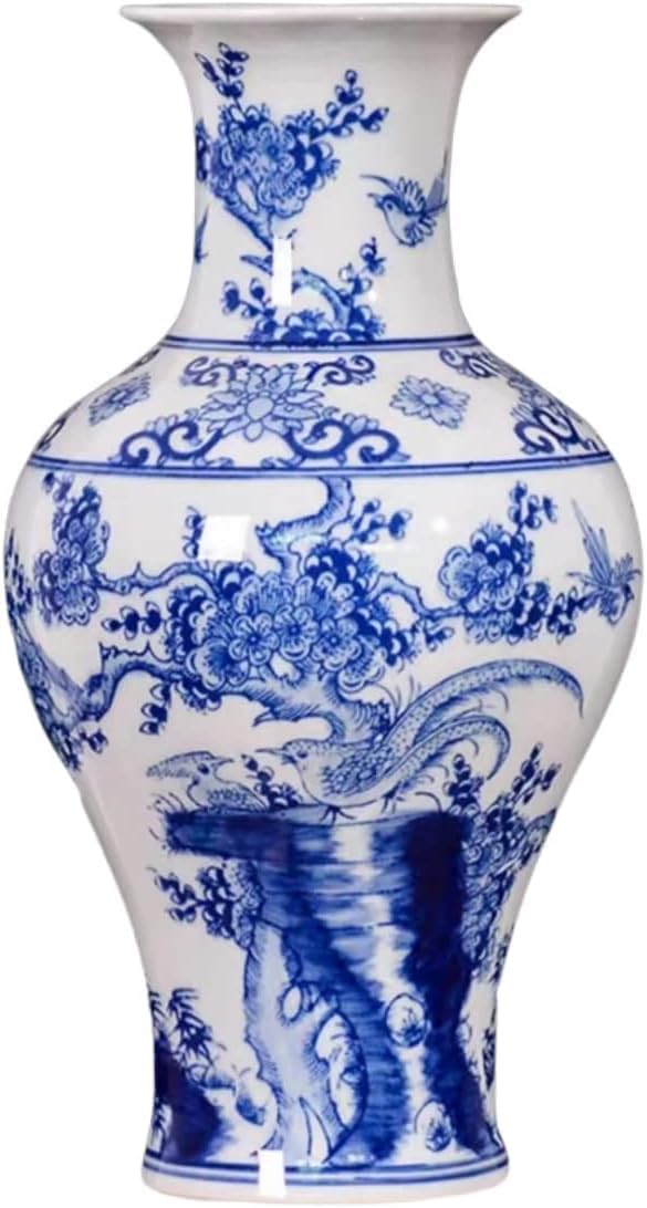 Bzgpmfud One Color Vase Desktop Decorative Classic Ceramic Vases For Art Decoration Chinese Retro Porcelain With Peony Painting 33×17Cm