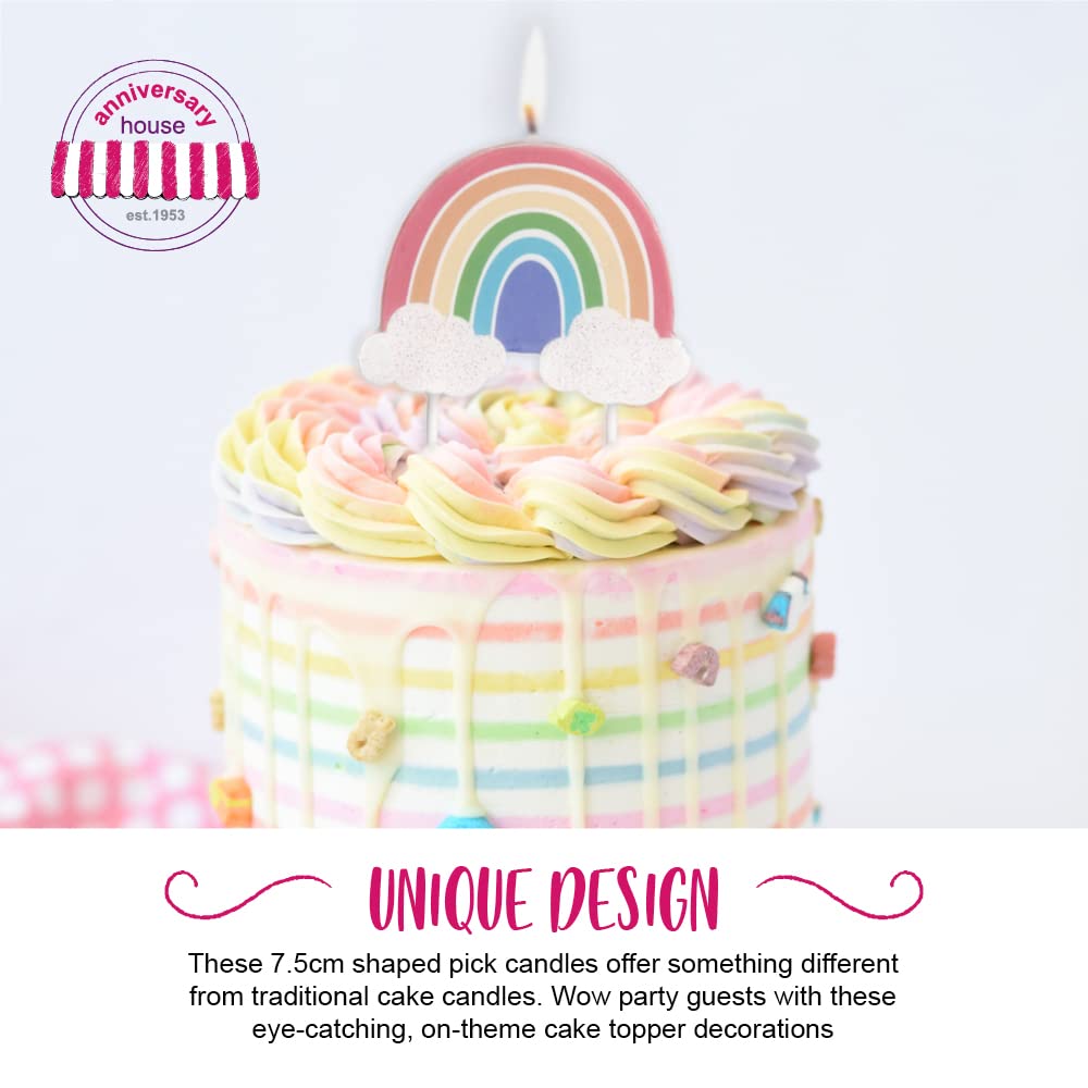 Anniversary House Pastel Rainbow Birthday Candle for Cakes, Pack of 1, Multicolour and Glitter Finish, Celebration Cake Topper Decoration, 12cm, AHC239
