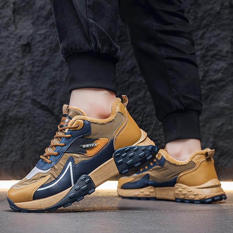 Men's Warm Fleece-Lined Sneakers - Fashionable Lace-Up Casual Shoes, Breathable Fabric Upper & Non-Slip PVC Outsole, Comfort Fit for Outdoor Activities4