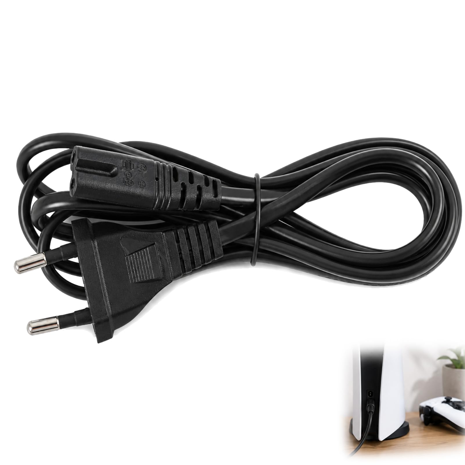 Netzkabel Eurostecker C7, Stromkabel Eurostecker auf C7, Euro Netzkabel 2-polig USB C Gerätebuchse, Stromkabel Verlängerungskabel 1,8 m, Kompatibel mit TV Monitor Laptop PS3 PS5 Xbox DVD Blu-ray
