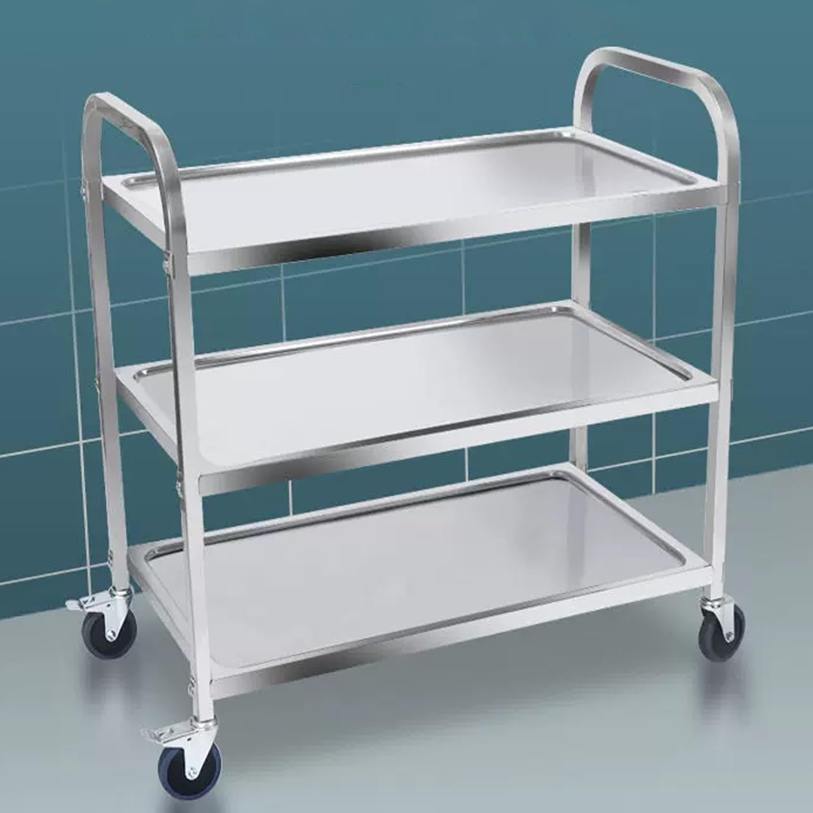 360° Drehung Metall servierwagen Edelstahl, drinnen küchenwagen mit Rollen, Kommerziell barwagen Kitchen Trolley Mit Bremse, rollwagen auf Rollen, Geeignet for Restaurants, Lagerhallen, Hotels. (Colo