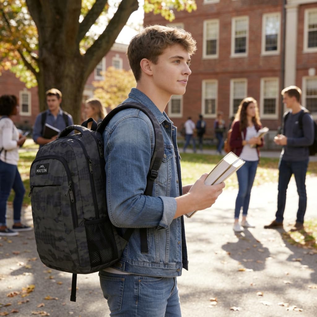 MATEIN Travel Computer Backpack, Sturdy College School Backpack for 15.6 Inch Laptop with Anti Theft Back Pocket, Lightweight Bookbag Carry On Personal Item Bag Casual Daypack Gift for Women & Men