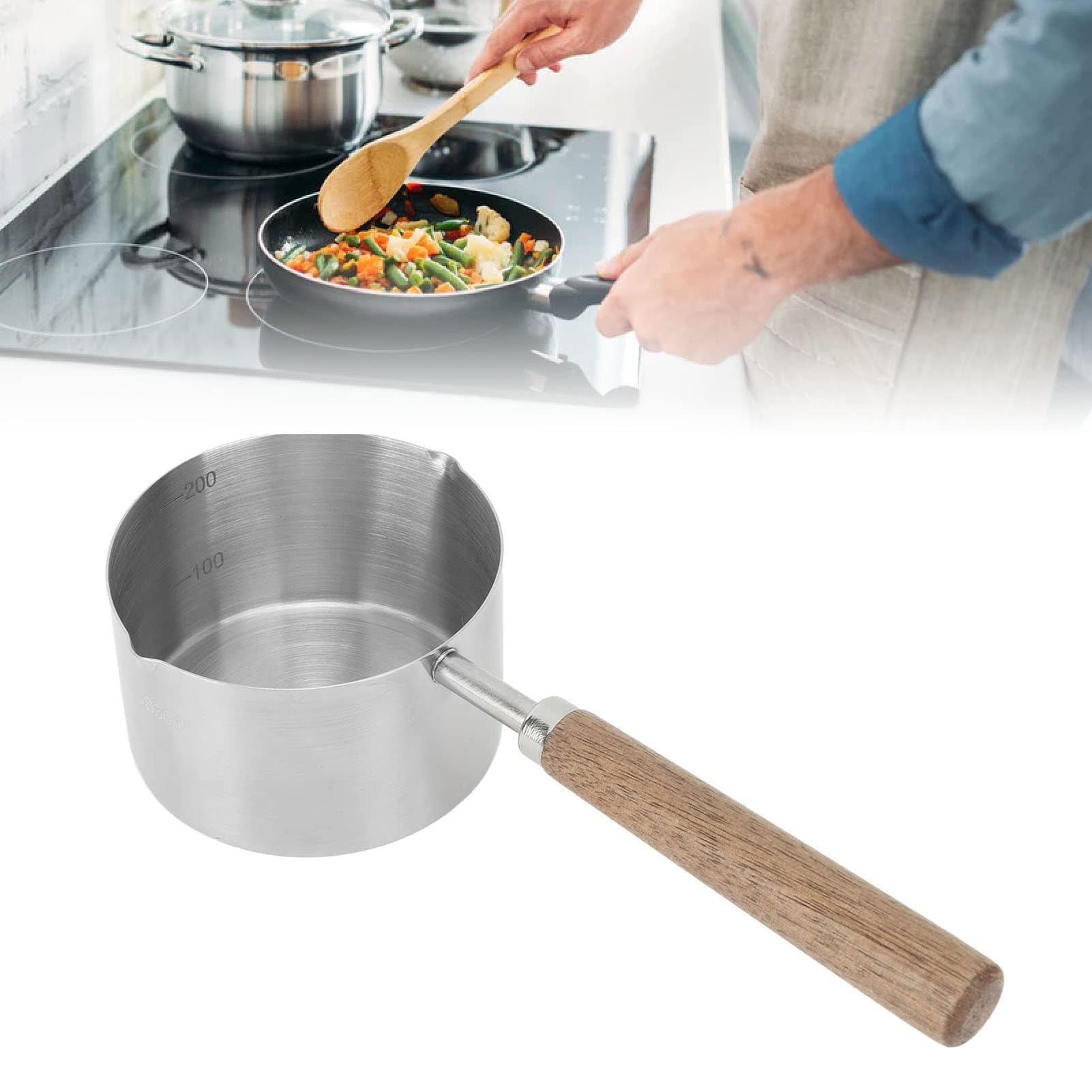 Pentola piccola da 2 pezzi, casseruola in acciaio inossidabile da 200 ml Pentola per latte Pentola per sciogliere il burro Pentola per scaldare il latte Pentola piccola per zuppa